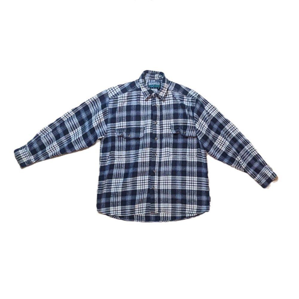 Sandy River Vintage Navy and White Plaid Flannel Shirt Size M Preowned